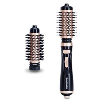 Beautimeter Hair Dryer Brush, 3-in-1 Round Hot Air Spin Brush Kit for Styling and Frizz Control, Negative Ionic Blow Hair Dryer Brush Volumizer, 2 Detachable Auto-Rotating Curling Brush, Black & Gold