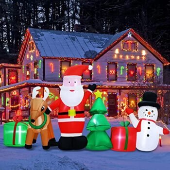 Christmas Inflatables Christmas Decorations Outdoor, Inflatables Snowman Santa Claus Reindeer Gift Boxes, Giant Blow Up Yard Decoration Built-in LED Lights for Holiday Party Yard Lawn