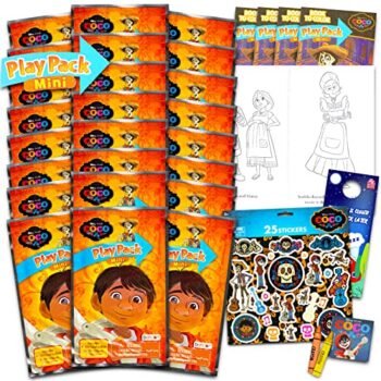 Classic Disney Coco Mini Party Favors Set for Kids - Bundle with 24 Miniature Play Packs Coloring Book, Stickers and More (Coco Birthday Supplies Gift Bag Fillers) Goodie Filler