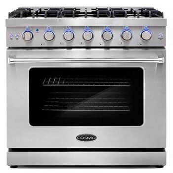 COSMO COS-EPGR366 36 in. Slide-In Freestanding Gas Range with 6 Sealed Burners, Cast Iron Grates and 6.0 cu. ft. Convection Oven in Stainless Steel, 36 inch