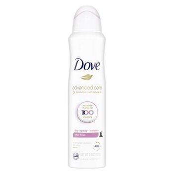 Dove Advanced Care Invisible Dry Spray Antiperspirant Deodorant No White Marks on 100 Colors Clear Finish 48-Hour Sweat and Odor Protecting Deodorant for Women 3.8 oz