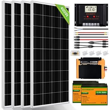 ECO-WORTHY 1.6KWH Solar Panel Kit 400W 12Volt for RV Off Grid with Battery and Inverter: 400W Solar Panels + 60A Charge Controller + 2 * 12V 50Ah Lithium Battery + Upgraded 1100W Solar Power Inverter