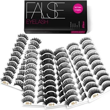 Eliace Eyelashes, 50 Pairs 5 Styles 3D Faux Mink Lashes Natural Look Wispy Fluffy Handmade Cat Eye Lashes, False Eyelashes Set Professional Fake Eyelashes Pack Fluffy False Lashes
