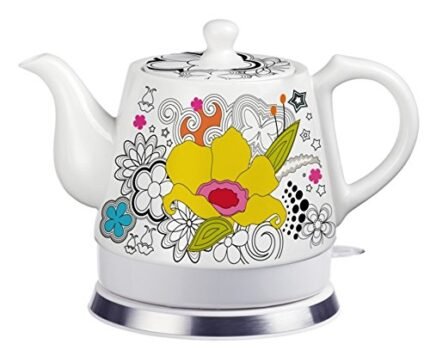 FixtureDisplays® Teapot, Ceramic, Teamaker, Large Yellow Flower 12039