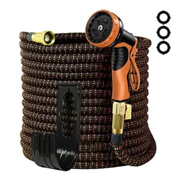 Garden Hose Expandable 100ft, Water Hose With 10 Function Spray Nozzle,Lefree Heavy Duty Flexible Hose,3/4" Solid Brass Connectors,Lightweight No-Kink Flexible Water Hose（Orange）