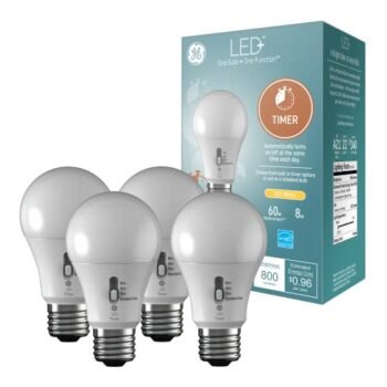 GE LED+ Timer LED Light Bulbs with Built-in Automatic Timer, Soft White, A19 Light Bulbs (Pack of 4)