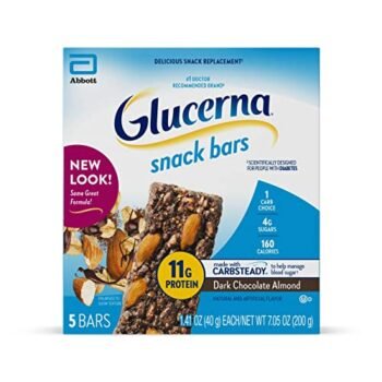 Glucerna Snack Bars, To Help Manage Blood Sugar, Diabetes Snack Replacement, Dark Chocolate Almond, 1.41-oz bar, 20 Count