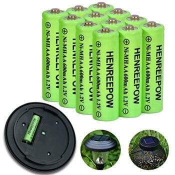 Henreepow Ni-MH AA Rechargeable Batteries, Double A High Capacity 1.2V Pre-Charged for Garden Landscaping Outdoor Solar Lights, String Lights, Pathway Lights (AA-600mAh-12pack)