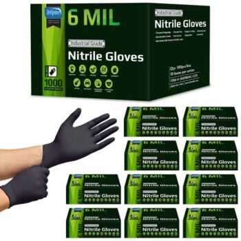 Inspire Black Nitrile Gloves | HEAVY DUTY 6Mil THE ORIGINAL Quality Stretch Nitrile Black Gloves Disposable Latex Free |Medical, Food, Mechanic Gloves Disposable Gloves | Cleaning Tattoo Food 1000ct