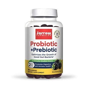 Jarrow Formulas Probiotic+Prebiotic Dietary Supplement for Digestive Support,Gut Flora+Immune Health- 2 Billion CFU- 2 Clinically Studied Strain- 90 Gummies-BlackBerry Flavor-Shelf Stable