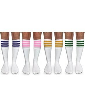 Jefferies Socks Boys' Girls Unisex Stripe Assorted Knee High Tube Socks 4 Pack, Rainbow Assorted, Medium