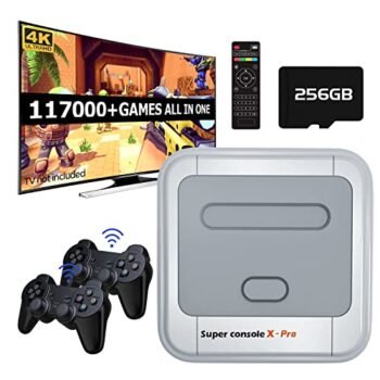 Kinhank Super Console X Pro,117,000+ Classic Games Retro Video Game Console,Gaming Systems for 4K TV HD/AV Output,Dual Wireless 2.4G Controllers,Up to 5 Players,Gift for Men(256G)