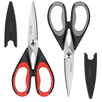 Kitchen Shears, iBayam Kitchen Scissors Heavy Duty Meat Scissors Poultry Shears, Dishwasher Safe Food Cooking Scissors All Purpose Stainless Steel Utility Scissors, 2-Pack (Black Red, Black Gray)