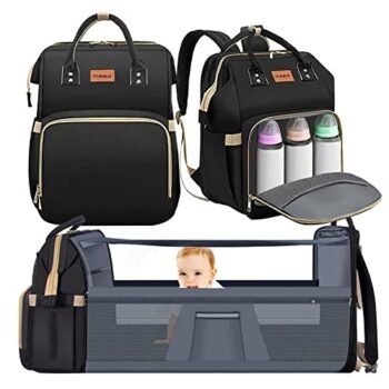 KUWANI Diaper Bag Backpack, Multifunction Travel Baby Changing Bags for Dad/Mom, Large Unisex Waterproof Diaper Backpack with Stroller Straps, Baby Registry Search(Black)