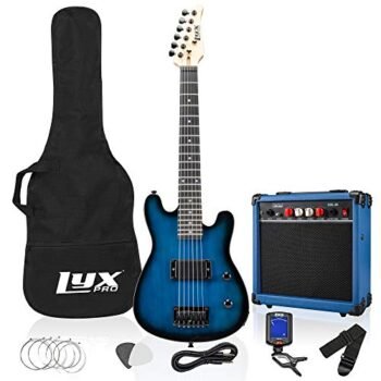 LyxPro 30 Inch Electric Guitar and Starter Kit for Kids with 3/4 Size Beginner’s Guitar, Amp, Six Strings, Two Picks, Shoulder Strap, Digital Clip On Tuner, Guitar Cable and Soft Case Gig Bag - Blue