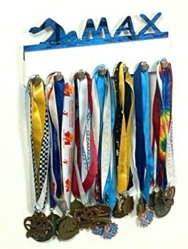 MIRROR MANIA Custom Personalized Name Medal Holder, Awards Display Organizer Hanger Rack with Hooks for 60+ Medals, Ribbons, Sports of A Kind Made to Order with Your Name On It (Swimmer Swim Meet)