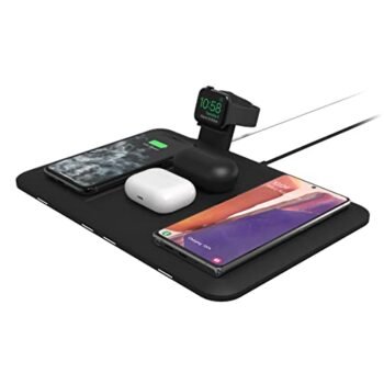 mophie 4-in-1 Wireless Charging Mat for Apple iPhone, AirPods & Watch, Samsung Galaxy, Google Pixel, and All Qi-Enabled Devices, Additional USB-A Port, Intuitive Design, Includes Apple Watch Adapter