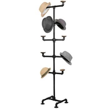 MyGift Industrial Black Metal Hat Rack Stand with 10 Round Rustic Brown Wood Hanging Hooks