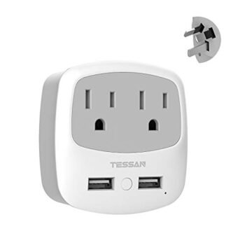 New Zealand Australia Power Plug Adapter, TESSAN Type I Travel Adaptor with 2 USB Ports 2 American Outlets, US to Australian AU Fiji Argentina China Charger Plug Converter