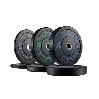 papababe Bumper Plates, High-Bounce Olympic Weight Plates with Colored Fleck-Rubber Weights Plates for Weight Lifting and Strength Training (160 lb set)