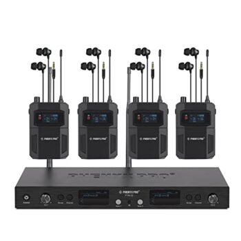 Phenyx Pro in Ear Monitor for Musicians, UHF Wireless in-Ear Monitors System, Mono 2-Channel IEM, Metal Stage Monitor w/ 2x50 Frequencies, 164ft Long Coverage, Rack Mount Kit (PTM-22, 4 Bodypacks)
