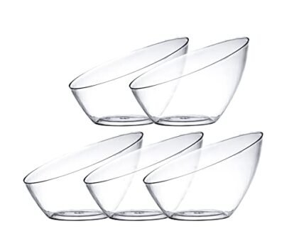 Posh Setting Clear Serving Bowls Small Plastic Candy Bowl for Weddings, Buffet, Offices, Disposable Hard Plastic Small Angled Bowls for Party's, Salads, Snacks and Fruit Bowl 5 Pack