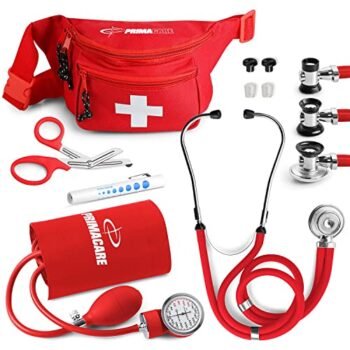 Primacare CSKB-9181-RD Blood Pressure Kit with Sprague Rappaport Stethoscope, Professional Series Fanny Pack Combo, Red (Pack of 24)