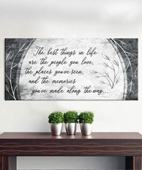 Sense of Art | The Best Things in Life are The People You Love Quote | Wood Framed Canvas | Ready to Hang | Family Signs for Home Decor (Dark Grey, 42x19)