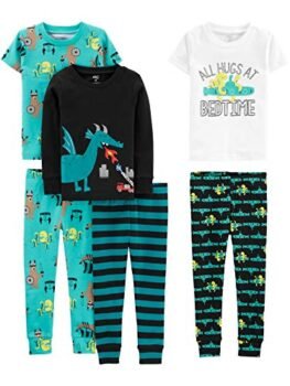 Simple Joys by Carter's Boys' 6-Piece Snug-Fit Cotton Pajama Set, Teal Blue/Black, Dragon, 6
