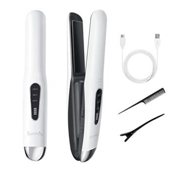 Sunmay Voga Cordless Hair Straightener and Curler 2 in 1, Cordless Travel Flat Iron for Touching Up Short Thin Fine Hair On The Go, Mini Portable Straightener with 4800mAh Battery, Quick Heat Up