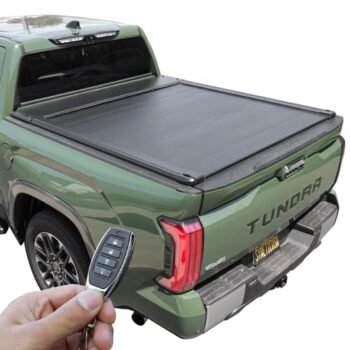 Syneticusa Electric Powered Remote Automatic Retract Hard Tonneau Cover Fits 2022-2023 Toyota Tundra 5'6" (66.7”) Truck Bed Aluminum Matte Black Low Profile Waterproof Off Road Rack Ready Retractable