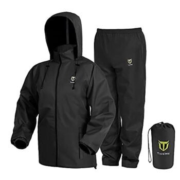TIDEWE Rain Suit, Waterproof Breathable Lightweight Rainwear (Black Size L)
