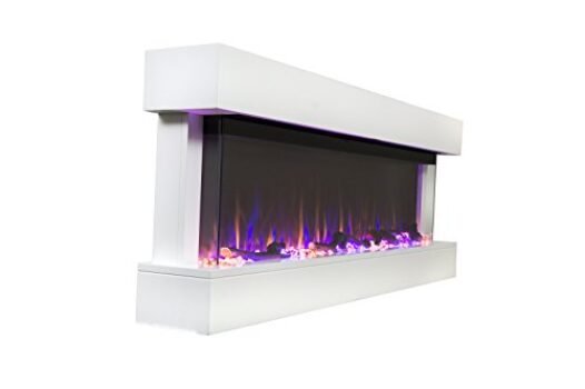 Touchstone Chesmont Smart Electric Fireplace- Wall Hanging Fireplace with 50-inch Wide White Mantle- Alexa®/WiFi Enabled-10 Color-1500/750 Watt Heater with Thermostat- Crystals & Driftwood-Model 80033