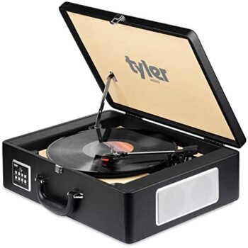 Tyler Bluetooth Briefcase Vinyl Record Player Classic Turntable Stereo System with Built-in Speakers, MP3 Player and USB Recording, Bluetooth, Headphone & Aux Input, RCA Line-Out, TTT601-BK, Black