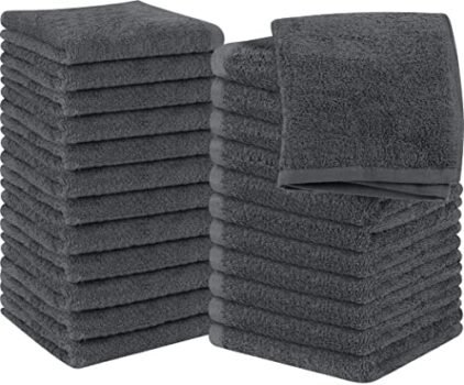 Utopia Towels Cotton Washcloths Set - 100% Ring Spun Cotton, Premium Quality Flannel Face Cloths, Highly Absorbent and Soft Feel Fingertip Towels (24 Pack, Grey)
