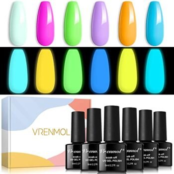 Vrenmol Glows in the Dark Nail Gel Polish Neon Nail Gel Polish Soak Off U V Glows Effect N ail Gel Polish Fluorescent Bright Colors Lacquer Nail Art