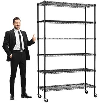 YYkokocat 6-Tier Wire Shelving Unit 2100Lb Capacity Adjustable Storage Shelves Heavy Duty Storage Rack with Wheels NSF Metal Shelf for Closet Kitchen Garage Basement, 82" H x 48" L x 18" D- Black