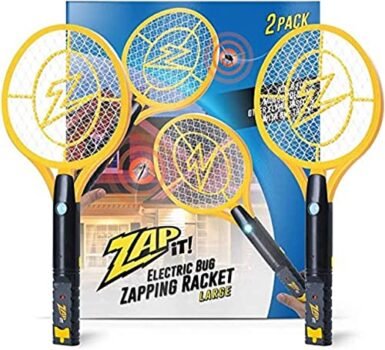 ZAP iT! Electric Fly Swatter Racket & Mosquito Zapper - High Duty 4,000 Volt Electric Bug Zapper Racket - Fly Killer USB Rechargeable Fly Zapper Indoor Safe - 2 Pack (Large, Yellow)