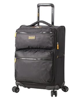 LUCAS Ultra Lightweight Carry On - Softside 20 Inch Expandable Luggage - Small Rolling Bag Fits Most Airline Compartments - Durable 8-Spinner Wheels Suitcase (Black)