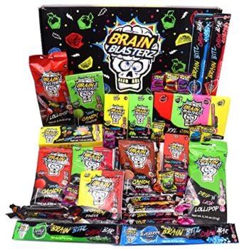 Sour Candy Large Gift Box by Brain Blasterz | Hard Sour Candy, Sour Chew Bar, Lollipop, Sour Powder | Mixed Flavours | Birthday Candy | 36 pieces, 1.7lbs