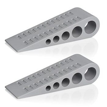 HOMOTEK 2 Pack Wedge Rubber Door Stops Door Chucks Stoppers Wall Protector for Floor & Bottom of Door with Self Adhesive White Holder, 5"x1-9/16"x1-5/16" (Gray)