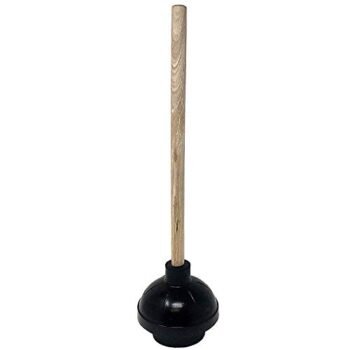 LavoHome Heavy Duty Bathroom Toilet Plunger Suction Cup with Handle Fix Clogged Toilets Janitorial Home Drain Bathroom Residential Commercial Use (Black Plunger Wooden Handle)