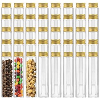 Plastic Test Tube,40 Pack Clear Plastic Test Tubes Candy Tube Transparent Test Tubes with Cap Flat Bottomed Plastic Tubes for Candy Containers Storage Tube,3.7 OZ (Gold Cap)