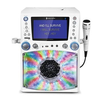 Singing Machine STVG785BTW Bluetooth Karaoke Machine with LCD Lyrics Monitor and Disco Lights, White