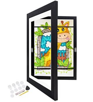 Veelot 1Pack Kids Art Frame, Front Opening Changeable Artwork Frames Great for Drawings Storage Children Projects Schoolwork Crafts A4 Hanging (8.3x11.8 Black)